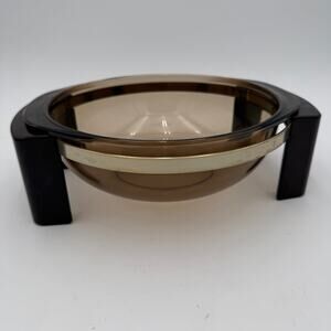 Vintage PYREX Fireside Amber Mixing Serving Bowl and Handled Cradle 024 2l